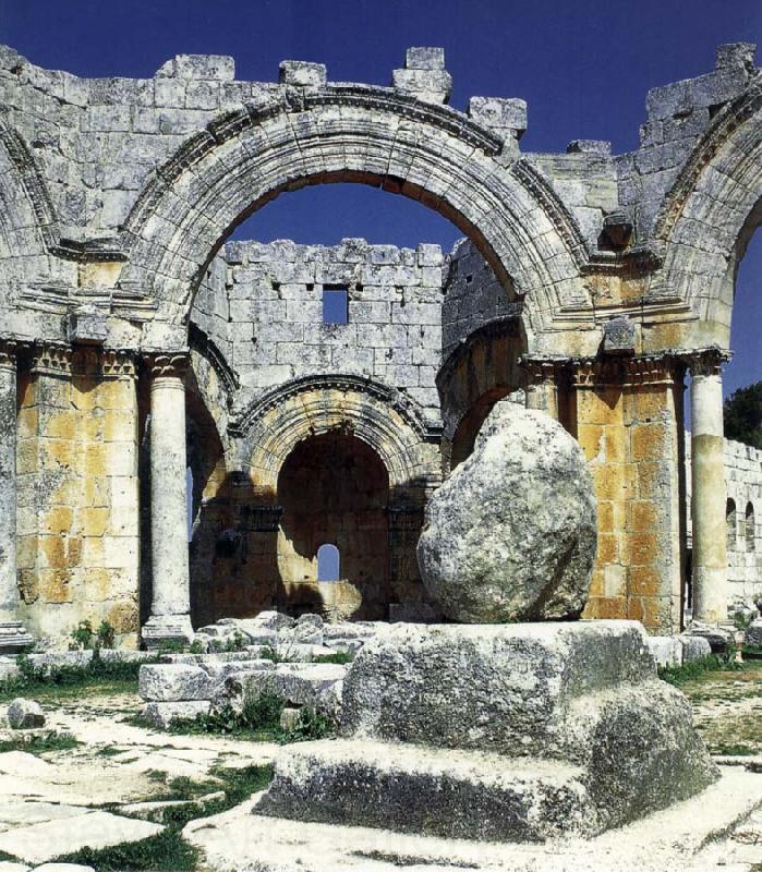unknow artist Ruins of the Kalat-Simon-rampart trip church, Syria Spain oil painting art